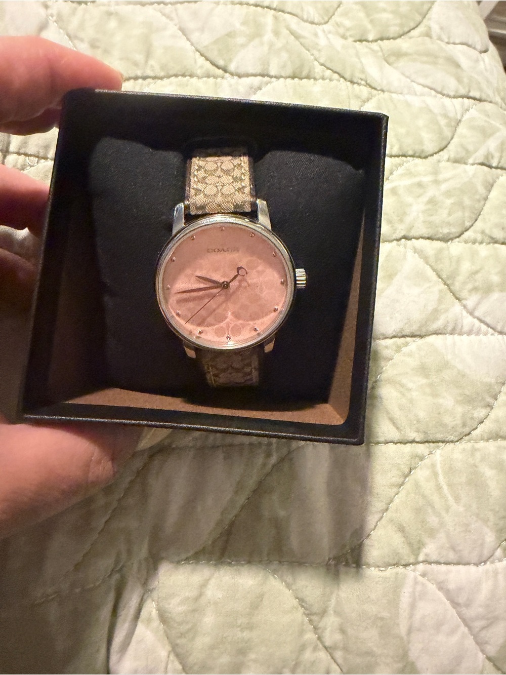 Coach Pink Sunray Dial Watch with Signature Canvas Strap